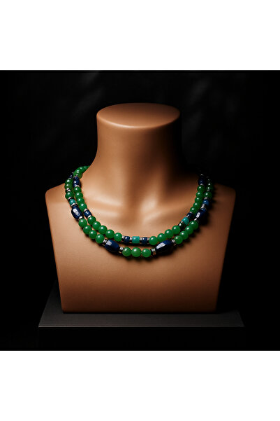 Asteria Elite Aventurin Lapis Jasper 2 Sıralı Şans , Bolluk Ve Huzur Kolye Ve...