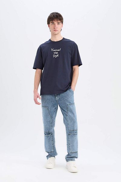 DeFacto Van Gogh Oversize Wide Fit Crew Neck Back Printed Short Sleeve T-Shirt C3629Ax24Sp