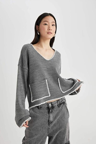 DeFacto Tricotaj cu decolteu în V cu croiala normală Pulover D0050AX24SP