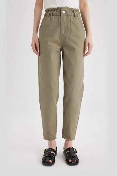 DeFacto Pantaloni din Gabardină Paperbag Buzunar cu talie înaltă Basic Straight Standard Leg S2790az24sm