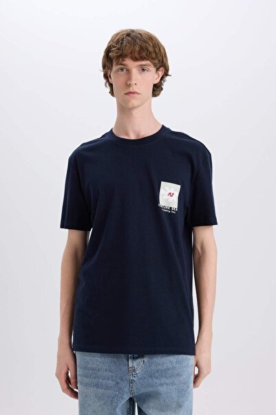 DeFacto Μπλουζάκι με κοντό μανίκι με στάμπα 100% βαμβακερή κανονική εφαρμογή C2081AX24SM