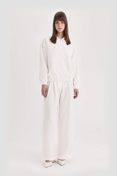 DeFacto Wide Leg Wide Loose Leg Pocket Basic Plain Classic White Trousers C3877Ax24Sm