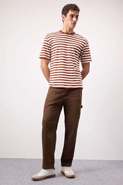 DeFacto Μπλουζάκι από βαρύ ύφασμα με ριγέ κοντό μανίκι με λαιμόκοψη B5910ax24sp