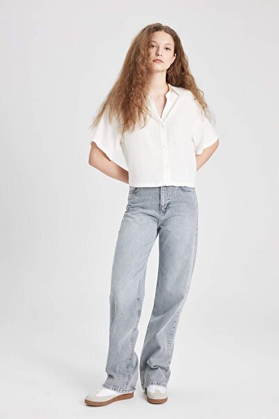 DeFacto 90s Wide Leg High Waist Wide Leg Long Jean Trousers B5008AX24SM