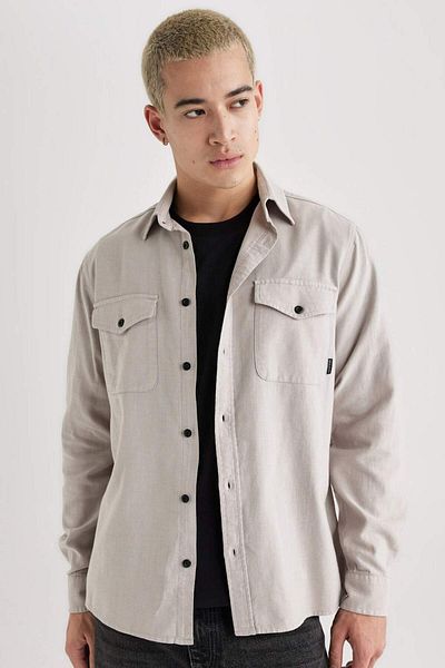 DeFacto 100% Cotton Regular Fit Polo Neck Basic Plain Cotton Long Sleeve Shirt B2654Ax24Sp