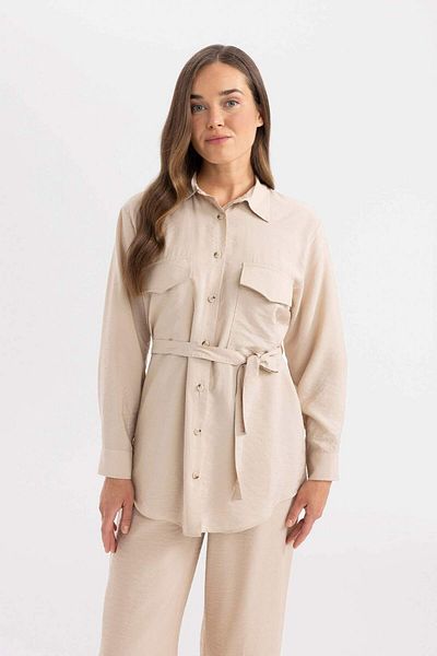 DeFacto Regular Fit Long Sleeve Belted Shirt Tunic B6860AX24SP