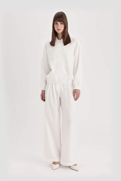 DeFacto Wide Leg Wide Loose Leg Pocket Basic Plain Classic White Trousers C3877Ax24Sm