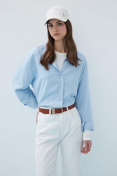 DeFacto Relax Fit Linen Long Sleeve Hijab Shirt Tunic C3122Ax24Sm