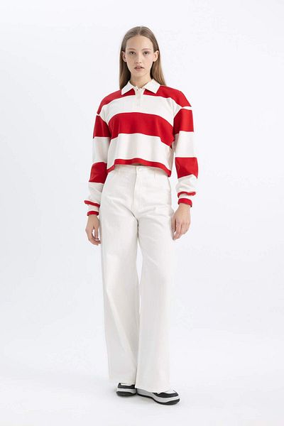 DeFacto Tricou polo Coool Crop cu dungi lungi C3204AX24SP