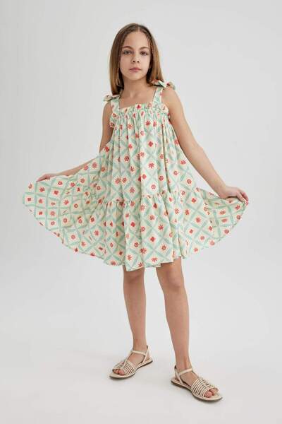 DeFacto Girl's Summer Dress with Straps and Pattern Y6957A624Sm