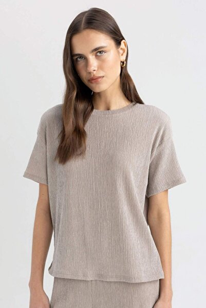 DeFacto Relax Fit Crew Neck Wrap Short Sleeve T-Shirt C3843Ax24Sp