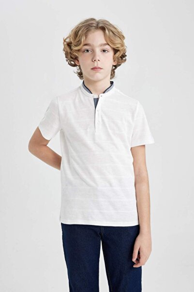 DeFacto Boy's Stand Collar Pique Short Sleeve Polo T-Shirt B7618A824SM
