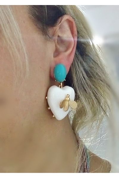 mos&more 3 Pairs White Orange Navy Blue Earrings Set