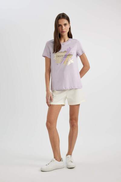 DeFacto Tričko Regular Fit Crew Neck s potiskem z česané bavlny s krátkým rukávem C4064AX24SP