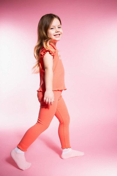 DeFacto Baby Girl 2 Piece Set Printed Short Sleeve Ribbed Camisole T-Shirt Leggings A0457A524Sm