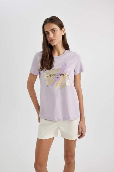 DeFacto Tričko Regular Fit Crew Neck s potiskem z česané bavlny s krátkým rukávem C4064AX24SP