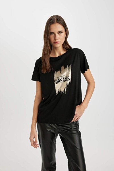 DeFacto Tričko Regular Fit Crew s krátkým rukávem s potiskem C4063AX24SP