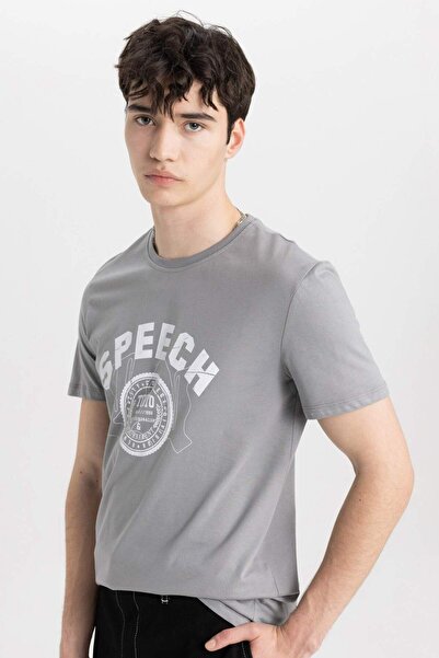 DeFacto Slim Fit Slim Fit Crew Neck εμπριμέ κοντομάνικο μπλουζάκι B8477AX24SM