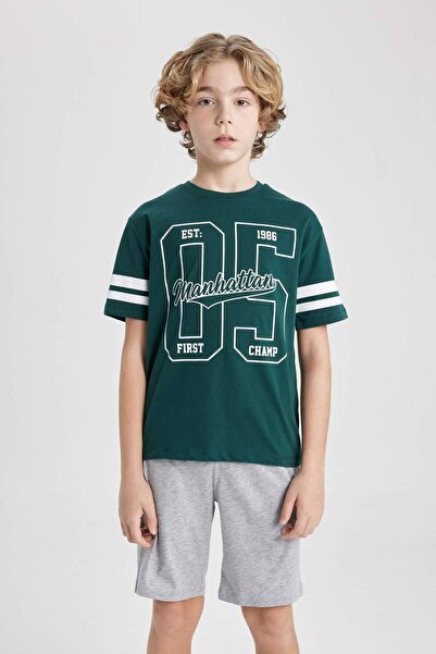 DeFacto Boys' 2-Piece Set Printed Short Sleeve T-Shirt Shorts C2183A824Sm