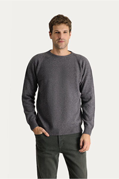 Kiğılı Bisiklet Yaka Slim Fit Dar Kesim Dikişsiz Desenli Yünlü Triko Kazak