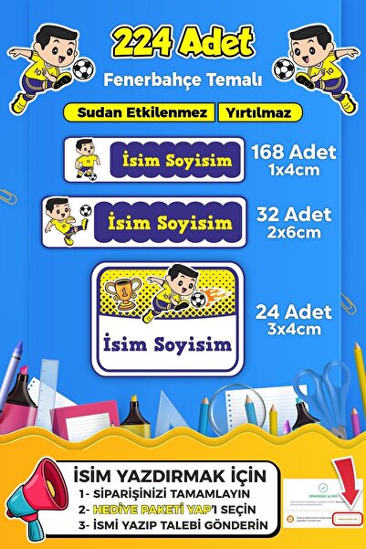 SB store Futbol Temalı Okul Kreş Kişiye Özel İsim Etiket Seti - Model 284