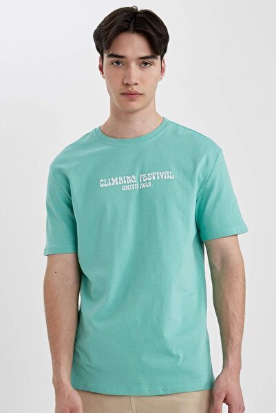 DeFacto 100% Cotton Regular Fit Crew Neck Printed Short Sleeve T-Shirt B9004Ax24Sm