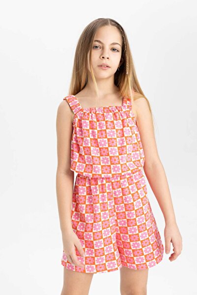 DeFacto Girl's Patterned Strappy Short Jumpsuit B4814A824SM