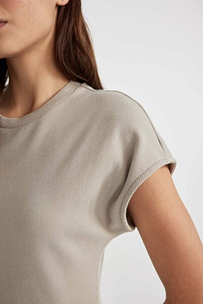 DeFacto Φόρεμα Maxi Bodycon με ραβδώσεις - Στρογγυλή λαιμόκοψη, κοντό μανίκι, C2470ax24sp