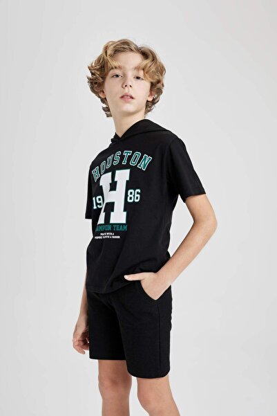 DeFacto Boys' 2-Piece Set Printed Hooded Short-Sleeved T-Shirt Shorts B9986A824Sm