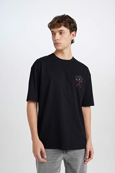 DeFacto Άνετο μπλουζάκι ποδηλασίας Vikings Valhalla Boxy Fit κοντά μανίκια