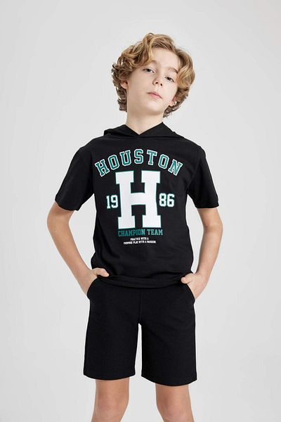 DeFacto Boys' 2-Piece Set Printed Hooded Short-Sleeved T-Shirt Shorts B9986A824Sm