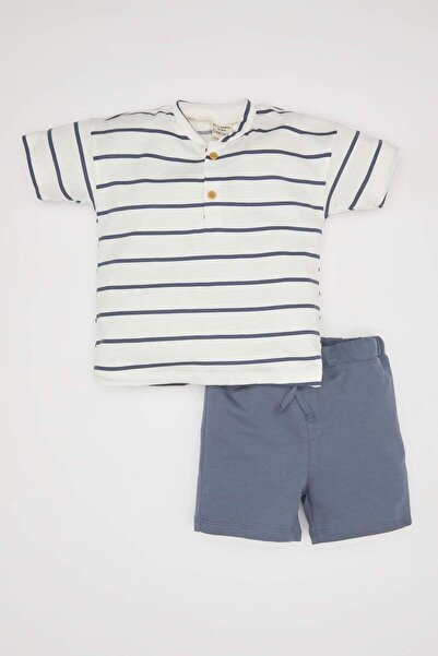 DeFacto Baby Boy 2 Piece Set Crew Neck Striped Short Sleeve T-Shirt Shorts B6986A524Sm