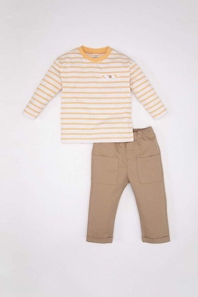 DeFacto Baby Boy Striped Combed Cotton T-Shirt Trousers 2-Piece Set C3604A524SP