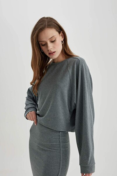 DeFacto Relax Fit Bisiklet Yaka Basic Düz Uzun Kollu Tişört C3118AX24SP