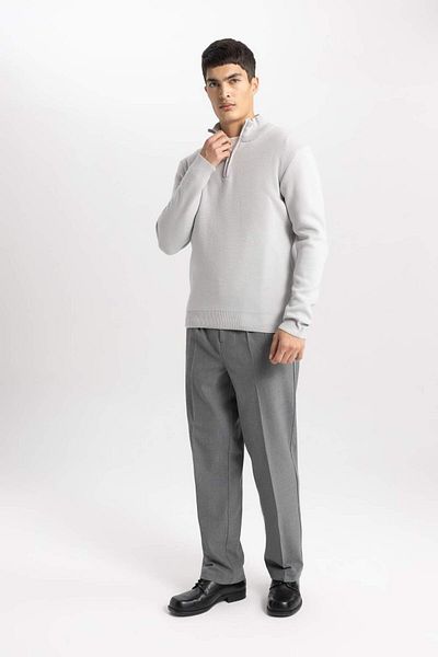 DeFacto Standard Fit Regular Cut Stand Collar Zippered Basic Plain Knitwear Sweater B7757Ax24Sp