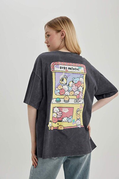 DeFacto BT21 Cooles Oversize-T-Shirt mit Rundhalsausschnitt und Aufdruck – C3...