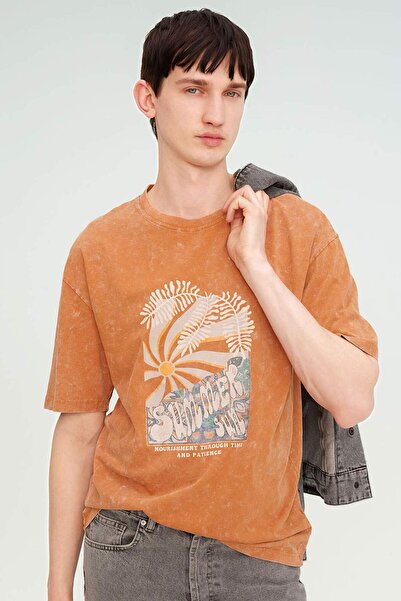 DeFacto Comfort Fit Велосипедний комір з принтом, прати, ефект вицвілого кольору, короткий рукав, футболка B8493AX24SM