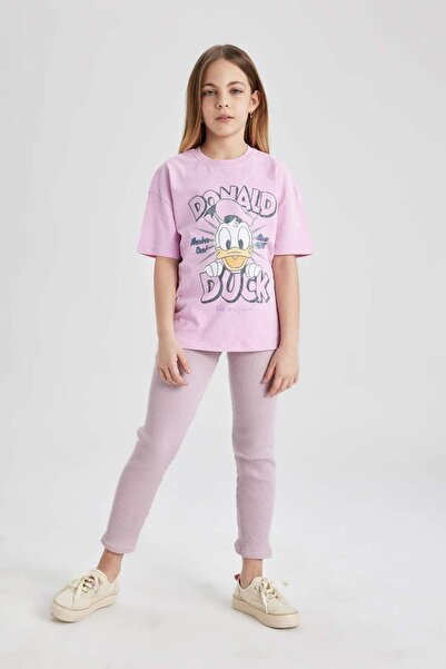 DeFacto Girls' Disney Mickey & Minnie Oversize Wide Fit Crew Neck Short Sleeve T-Shirt C0145A824Sm