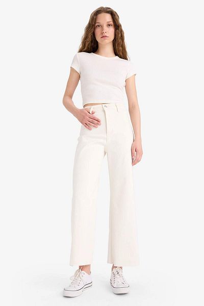DeFacto Culotte cu talie înaltă, cu tăiere la gleznă, până la gleznă, pantaloni albi din denim B5012AX24SM