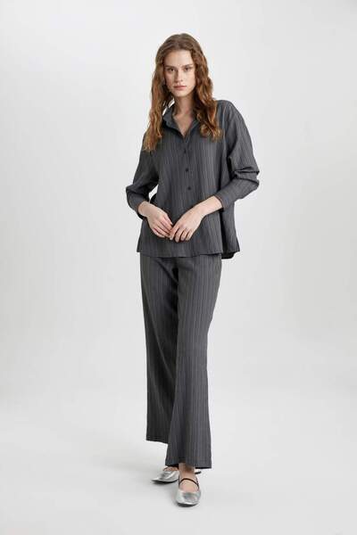 DeFacto High Waist Flexible Viscose Trousers - Wide Loose Leg, Pocket, Tall B8921Ax24Sp