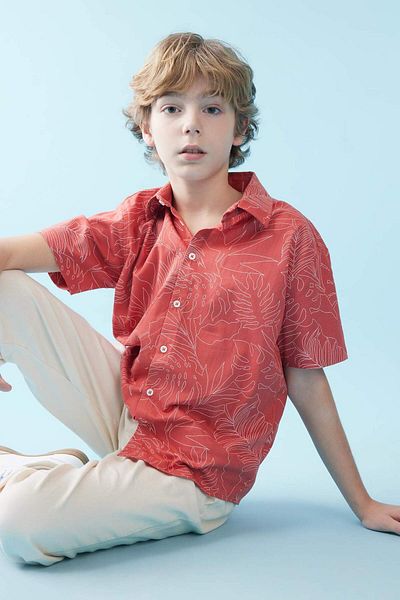 DeFacto Boys Oversize Wide Fit Print Polo Neck Short Sleeve Shirt B6540A824Sm