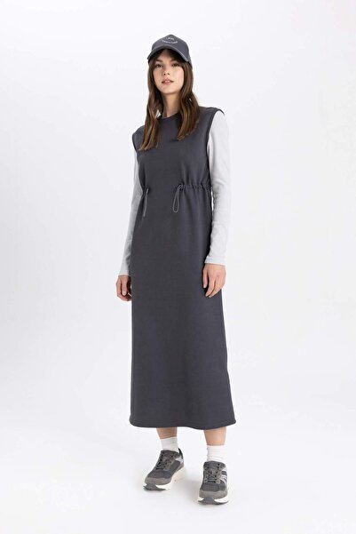 DeFacto Rochie maxi din țesătură, cu decolteu, cu talie, cu șnur, C6232AX24SP