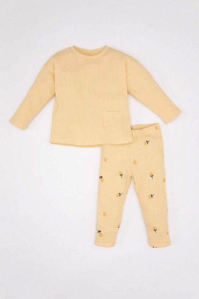 DeFacto Set 2 bucăți fetiță Waffle Tricou cu mânecă lungă Leggings florale C2268A524SP
