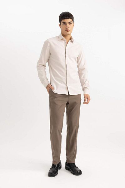 DeFacto Slim Fit Slim Fit Polo Collar Honeycomb Texture Long Sleeve Shirt B6476Ax24Sp
