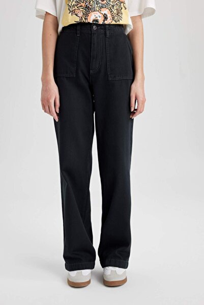 DeFacto Gabardine Trousers Wide Leg Wide Loose Leg Basic Plain with Pockets Standard Size Regular Waist C1735Ax24Sp