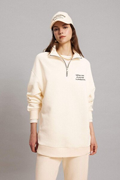 DeFacto Regular Fit Polo Yaka Baskılı İçi Yumuşak Tüylü Sweatshirt Tunik C5571AX24SP