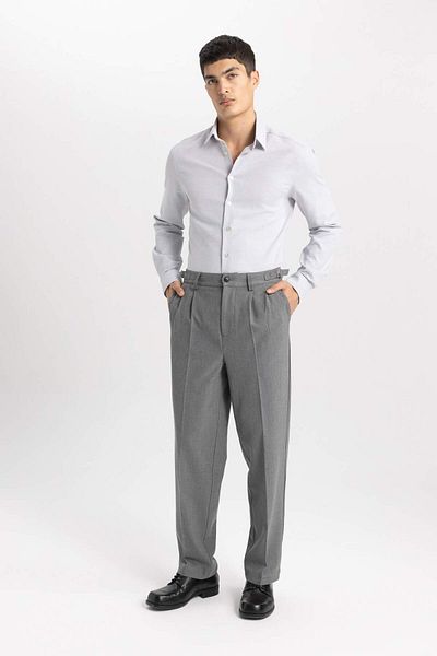 DeFacto Slim Fit Slim Fit Polo Collar Honeycomb Texture Long Sleeve Shirt B6476Ax24Sp