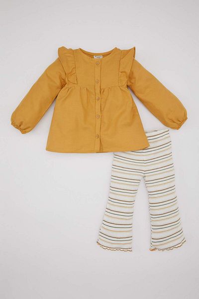 DeFacto Baby Girl 2 Piece Set Buttoned Long Sleeve Shirt Striped Twill Leggings C0772A524Sp