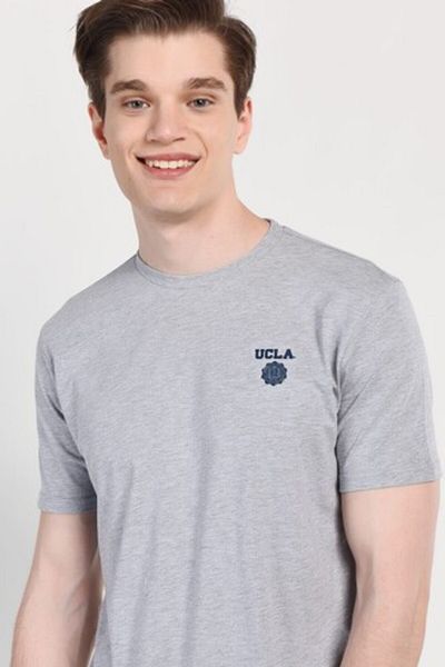 UCLA Bass Gray Crew Neck Printed Standard Fit Men's Tshirt