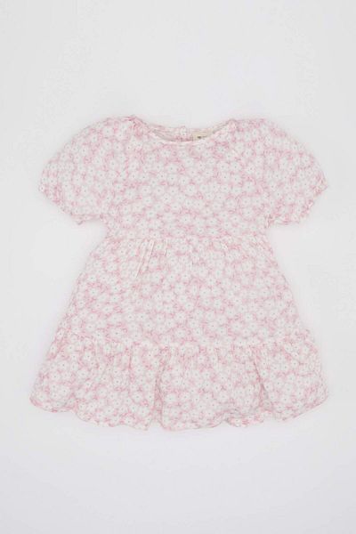 DeFacto Baby Girl Floral Short Sleeve Crinkle Viscose Dress C2193A524Sm